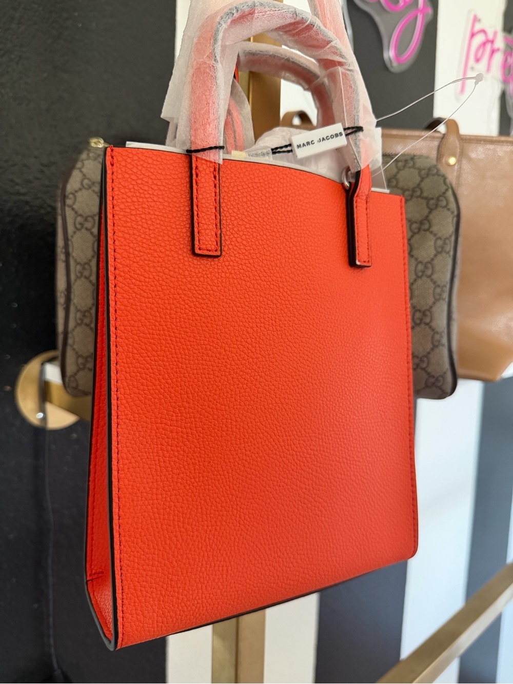 🧡 MARC JACOBS The Grind Mini Tote Bag Dragon Fire Orange NWT Crossbody - Picture 15 of 16